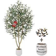 180cm Olive Trees Artificial, Large Faux Olive Tree with White Tall Planter, Faux Tree Indoor with Lush Lifelike Fruits for Living Room Bedroom Balcony Corner Office Home Decor