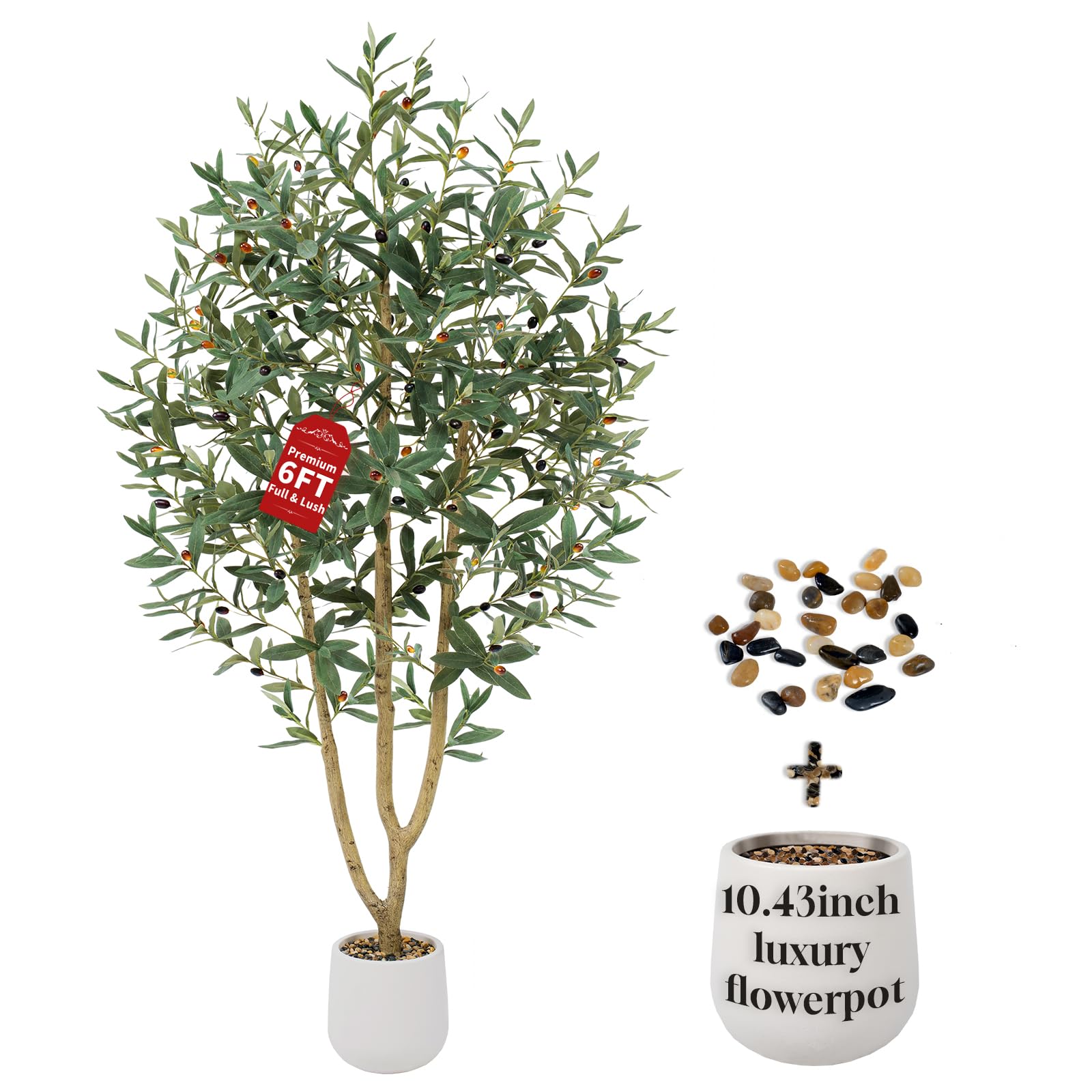 Olivo Artificial 180 cm, Planta Artificial Grande tamaño con Maceta Blanca - 861 Hojas realistas y 41 Aceitunas realistas, Ideal para Decorar oficinas, Salones y dormitorios