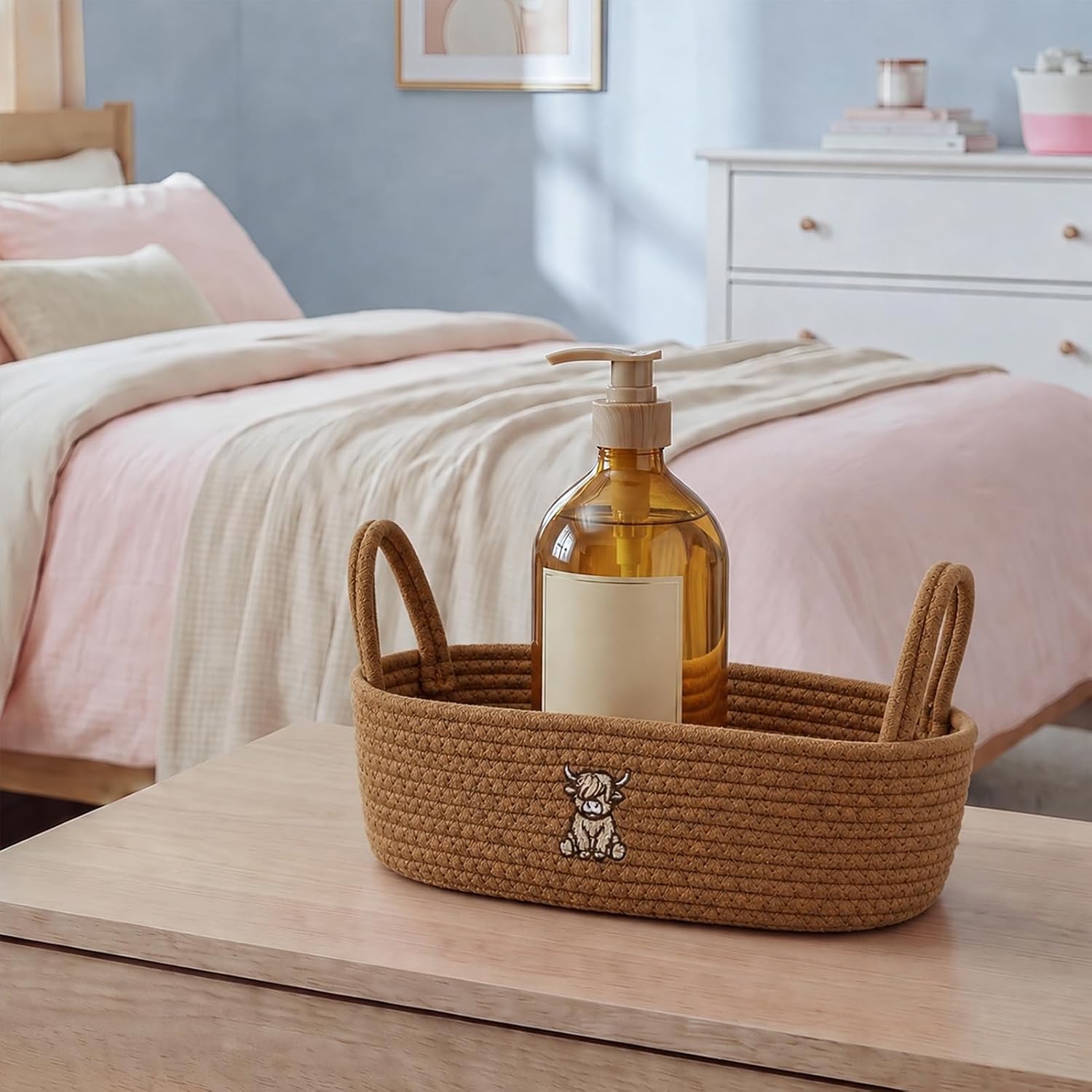 Sanwarm Woven Rope Storage Basket, Highland Cow Bathroom Decor