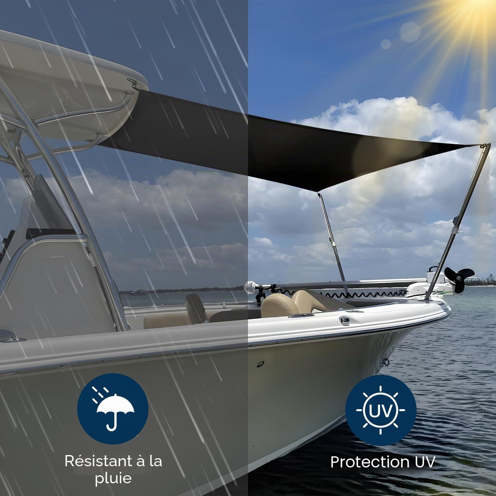 T-Top Extension de Pare-Soleil pour Console Centrale de Bateau – Housse d'auvent de poupe Marine, Tissu Oxford 600D Robuste (tiges Non incluses) (Taille D)