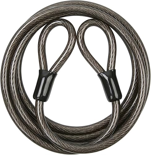 Cable de seguridad resistente de 10 pies de 0.472 in Acero trenzado, recubierto de vinilo con extremos en bucle para bicicleta y seguridad general