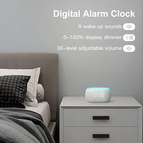 Miniatura 6 de ANJANK Reloj despertador con máquina de sonido de ruido blanco con altavoz Bluetooth de alta fidelidad, 21 sonidos relajantes7 luces nocturnas,