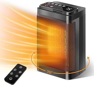 Electric Space Heater for Indoor Use, Portable Heater for Bedroom with 70° Oscillation, 1500W 3 Modes Fast Heating Ceramic Heater with Thermostat, 12H Timer Small Heater for Office/Bedroom/Under Desk