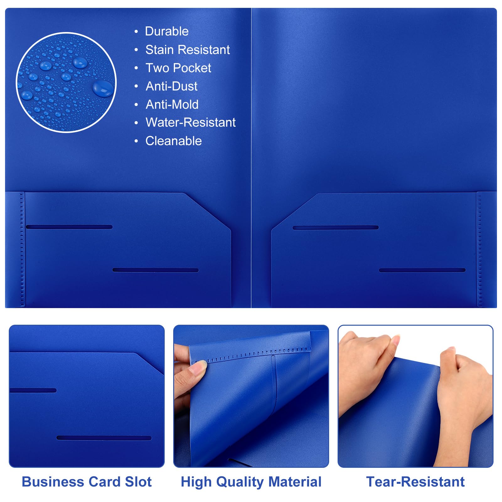 Cholemy 72 carpetas de plástico con 2 bolsillos de 11.6 x 9.4 pulgadas, carpetas de archivos resistentes de colores para papel tamaño carta, a granel, para escuela, oficina, hogar, negocios (azul)