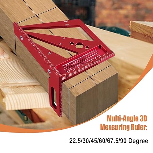 Miniatura 5 de Regla de medición de ángulo múltiple 3D, transportador cuadrado de 22.5 a 90 grados, regla de triángulo de inglete, herramienta de medición para