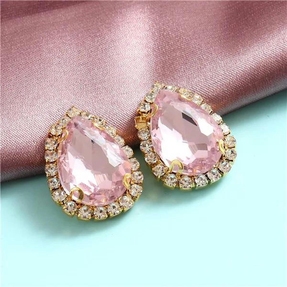 Bunte Strasssteine in Tropfenform zum Aufnähen aus Glas mit goldener Unterseite und flacher Rückseite für DIY-Kleidungszubehör-Rosa-13 x 18 mm-50 Stück