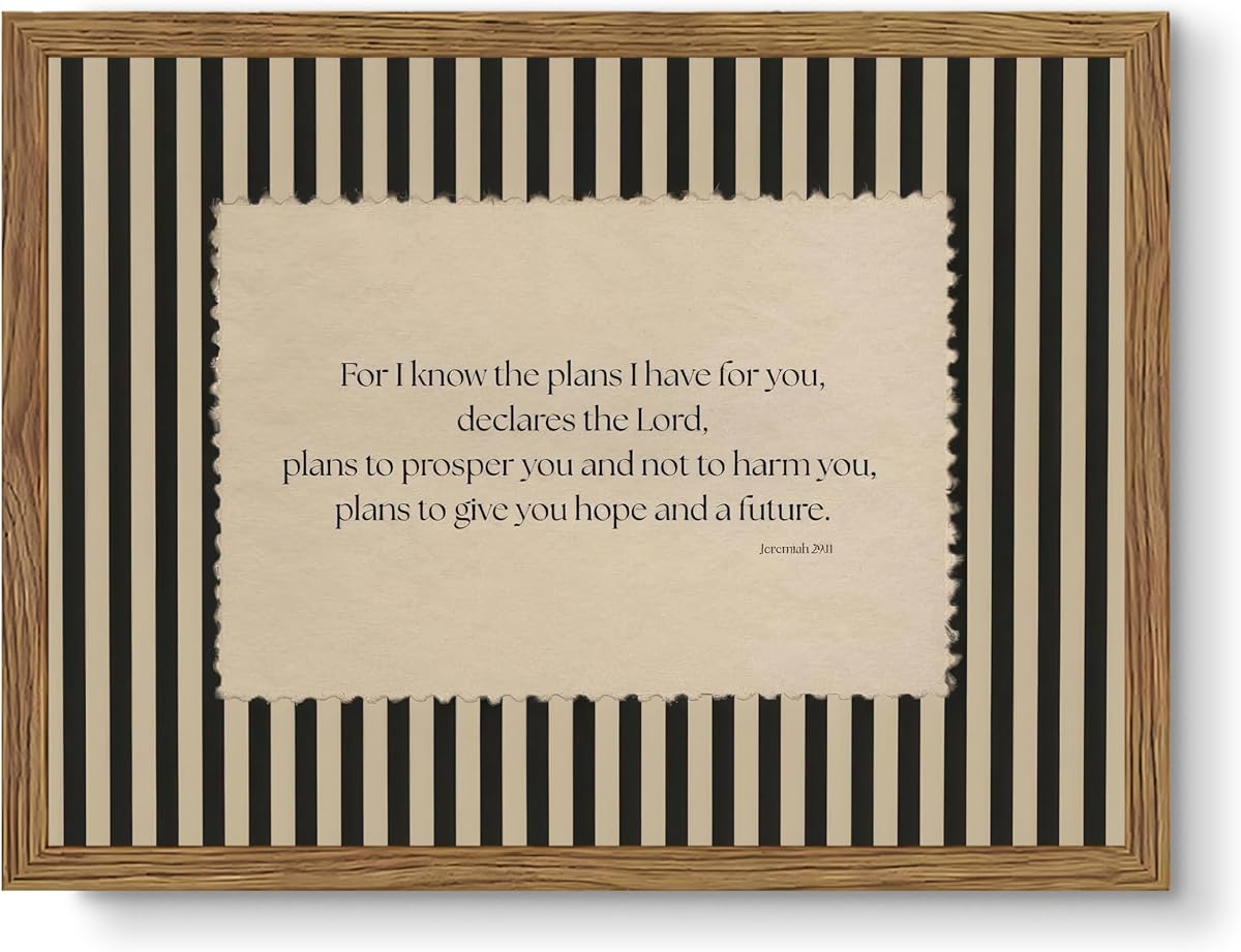 Retro Minimalist Striped Christian Canvas Wall Art Framed 12x16 Inch