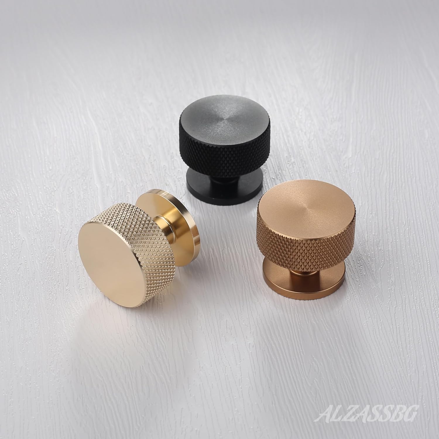 Alzassbg 10 Pack Matte Black Cabinet Knobs, 1.2 Inch Diameter Knurled Round Kitchen Knobs for Cabinets and Drawers AL6023MB