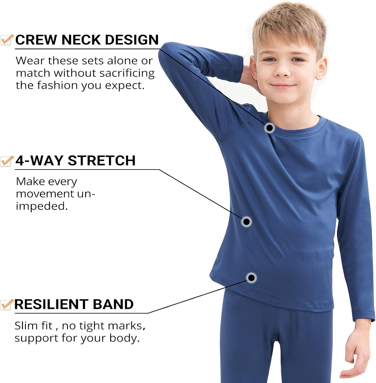 HEROBIKER Thermal Underwear Boys Ultra Soft Fleece Lined Kids Thermals Long Johns Top Bottom Warm Set for Winter Skiing - Image 3