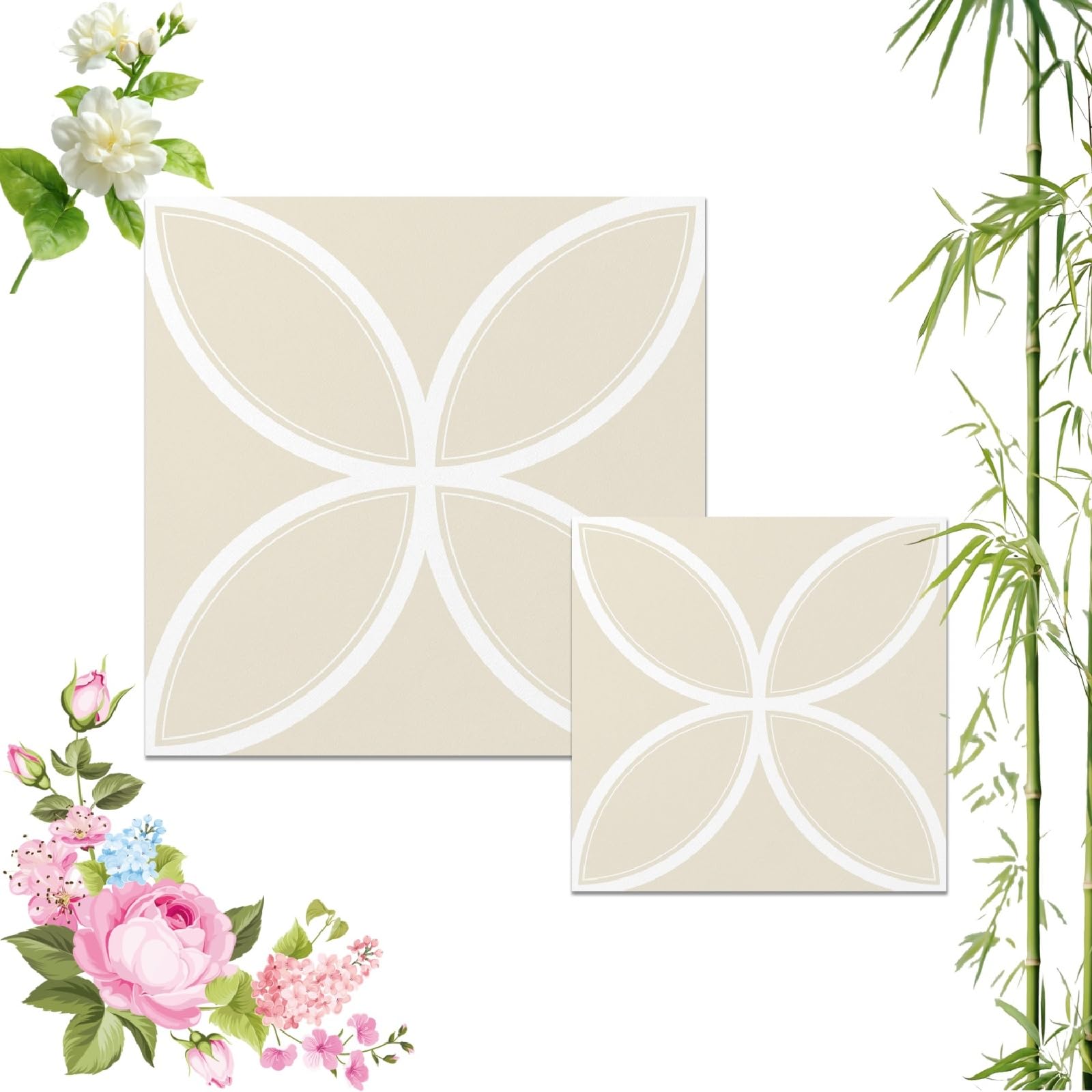 Self-Adhesive Wood Pattern Floor Tiles, 20pcs-30x30cm Vintage Floral Self Adhesive Vinyl Tile, Waterproof Removable Wall Floor Decal for Bathroom Kitchen Bedroom (10pcs-20x20cm,PTS92)