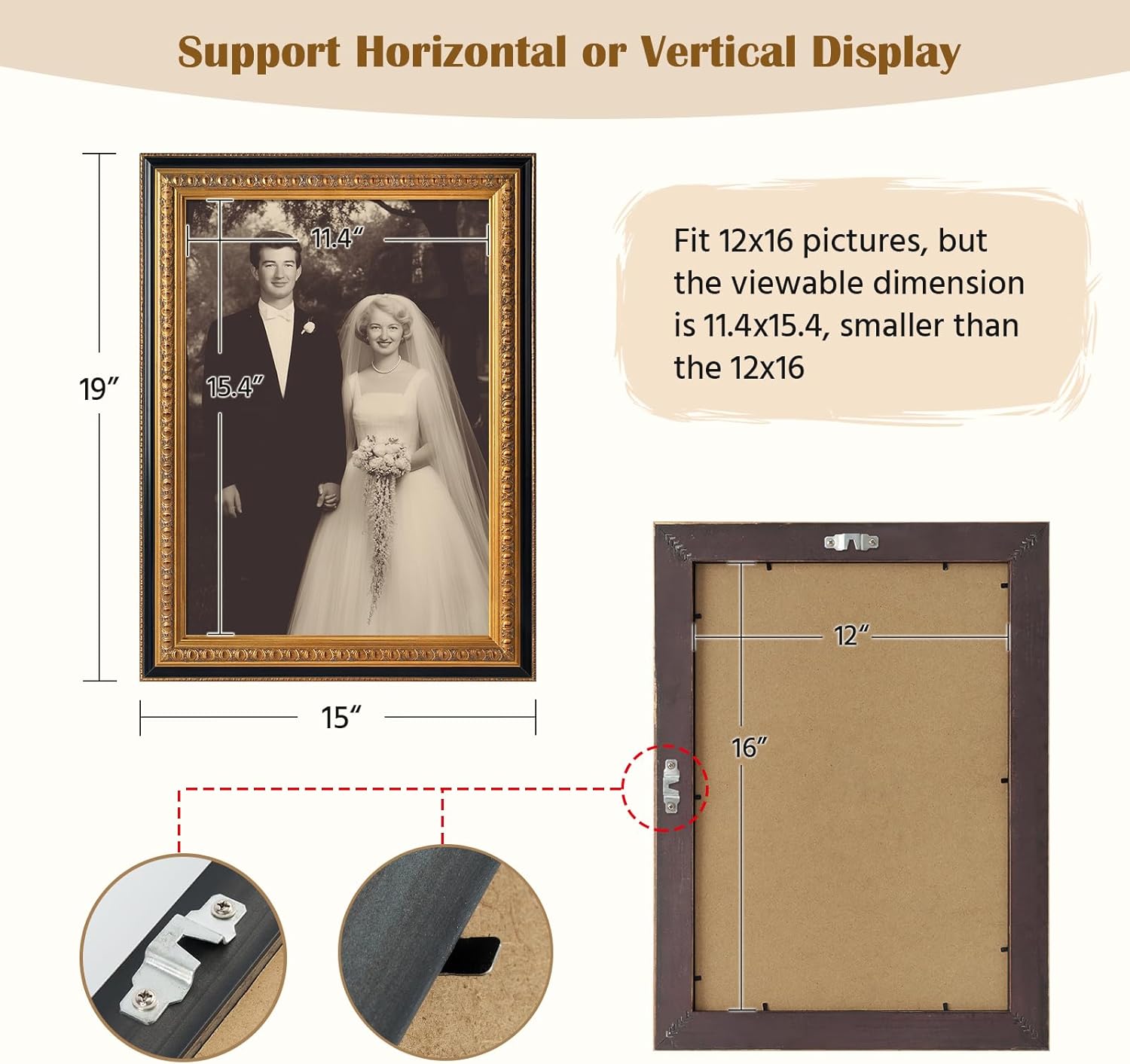 12x16 Antique Picture Frame for Home Office Gallery Wall Decor, Gold Photo Frame for Abstract Plant Floral Art Prints Hallway Office Study Room Decoration