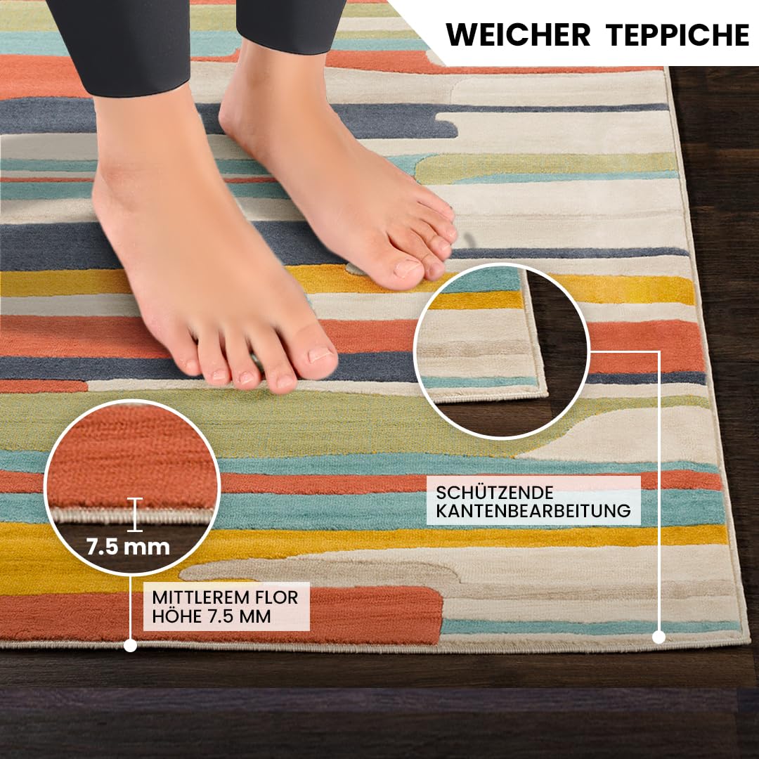Livabliss Atlanta Boho 120x170 cm - Wohnzimmer, Schlafzimmer, Esszimmer, geometrisches Muster, Skandi Stil in Orange, Blau, Beige