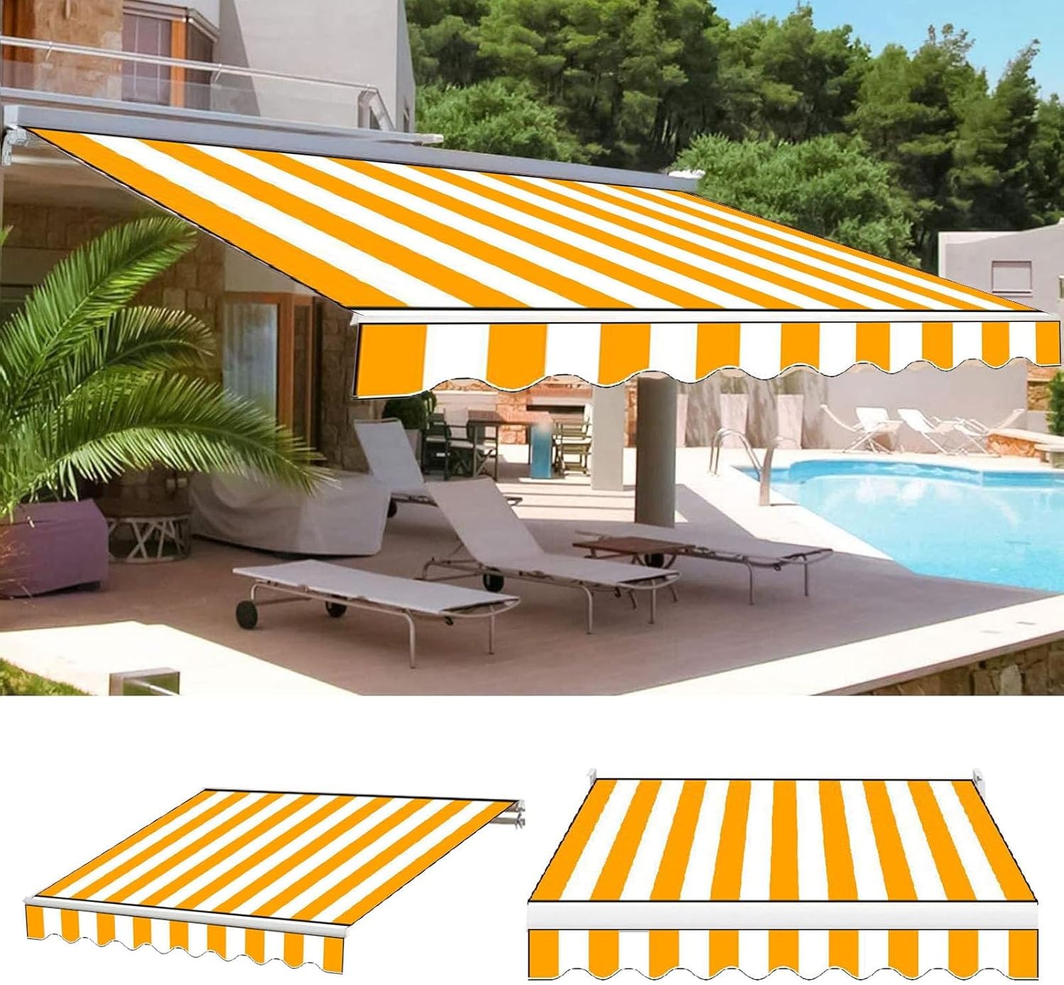 Retractable Awning Waterproof Fabric Replacement for Patio Sun Shade Cover Patio Awning Fabric Replacement Canvas for Window Door Market Patio Covers for Shade and Rain Without Frame