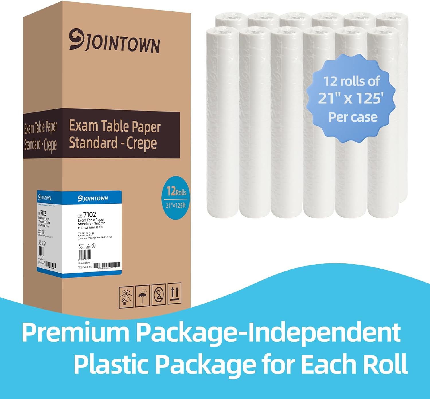 Jointown Exam Table Paper, Crepe Table Paper 21 in X 125 ft, Case of 12 Rolls-Barrier Protection-Independent Plastic Package-Hygienic, Disposable, Reliable For Medical, Exam And Chiropractic Tables - Image 4
