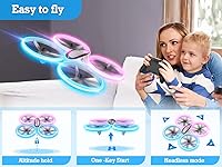Vista 5 de Q9s Drones for Kids,Cool RC Drone with Altitude Hold and Headless Mode,Hobby Quadcopter with Blue&Pink Light,2 Batteries and Remote Control,Birthday