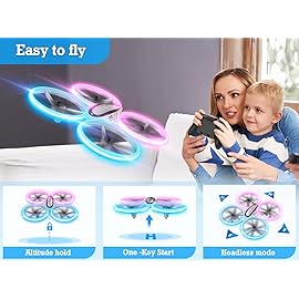 Q9s Drones for Kids,Cool RC Drone with Altitude Hold and Headless Mode,Hobby Quadcopter with Blue&Pink Light,2 Batteries and Remote Control,Birthday and Xmas Gifts Toys for Boys and Girls,Pink