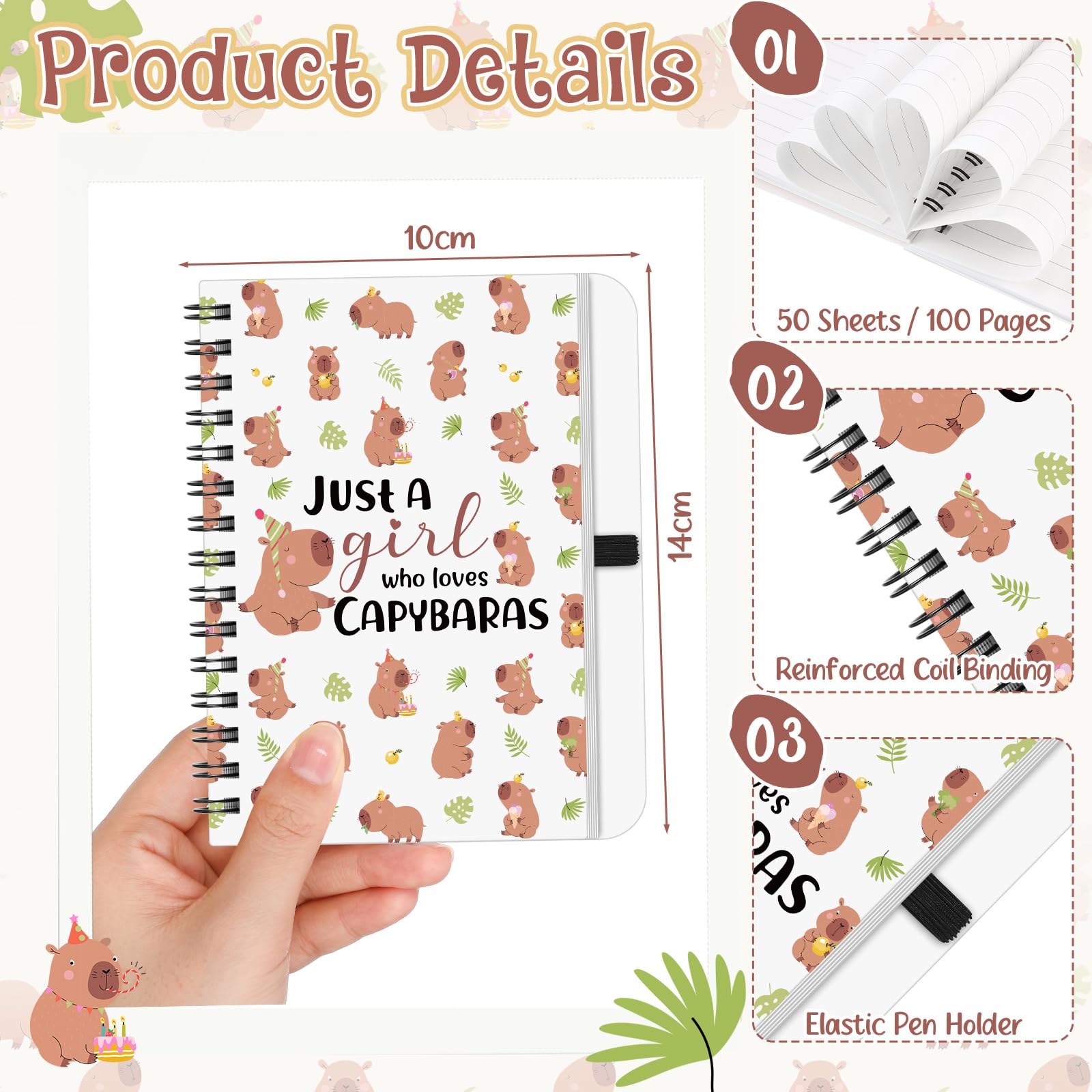 BBTO 3 Pièces Set Cadeau Capybara Bloc Notes Porte Clés Stylo à Bille