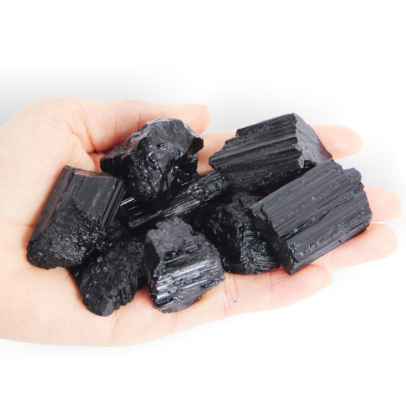 200g Cristales de Turmalina Negra, Piedras de Turmalina Negra en Bruto Naturales, Cristal en Bruto para Protección de Energía, Eliminación de Energía Negativa, Decoración, Pulido