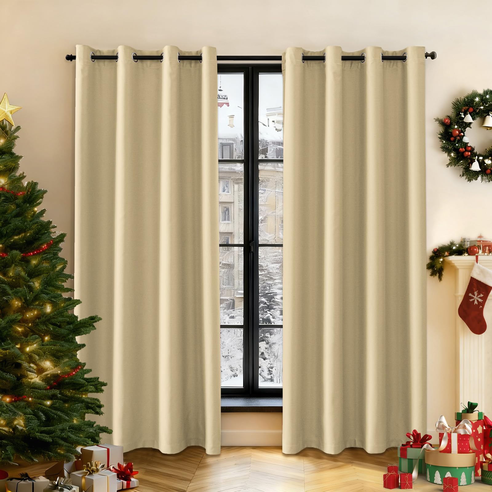 Ystyle Gardinen 2er Set, Thermovorhang Kälteschutz, Outdoor Vorhang Wetterfest Mit Ösen, Verdunkelungsvorhang, Vorhänge Blickdicht, Curtains Wohnzimmer, Thermovorhang Hitzeschutz, Dunkles Beige