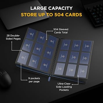 Card Guardian 9 Pocket Premium Binder with Zipper, Blue | Holds 504 Cards, Side Loading Pockets, Trading Card Games TCG
