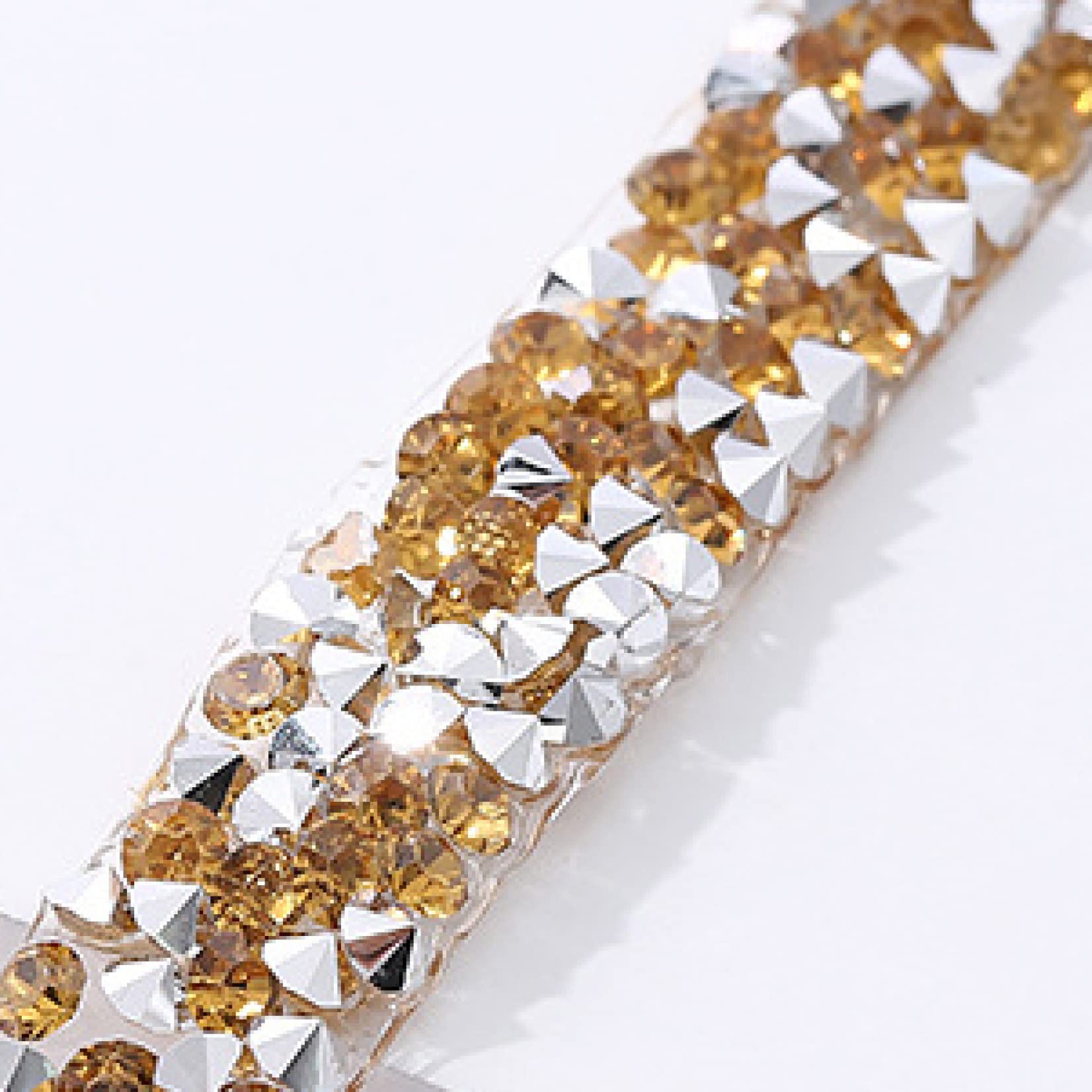 ACiyD 1 Yards Strass Trim Kette Nähen Kristall Motiv Strass Applikator Band mit Strassapplikationen (Color : Navy Blue, Size : 1cm Wide) (Gold 1cm Wide)