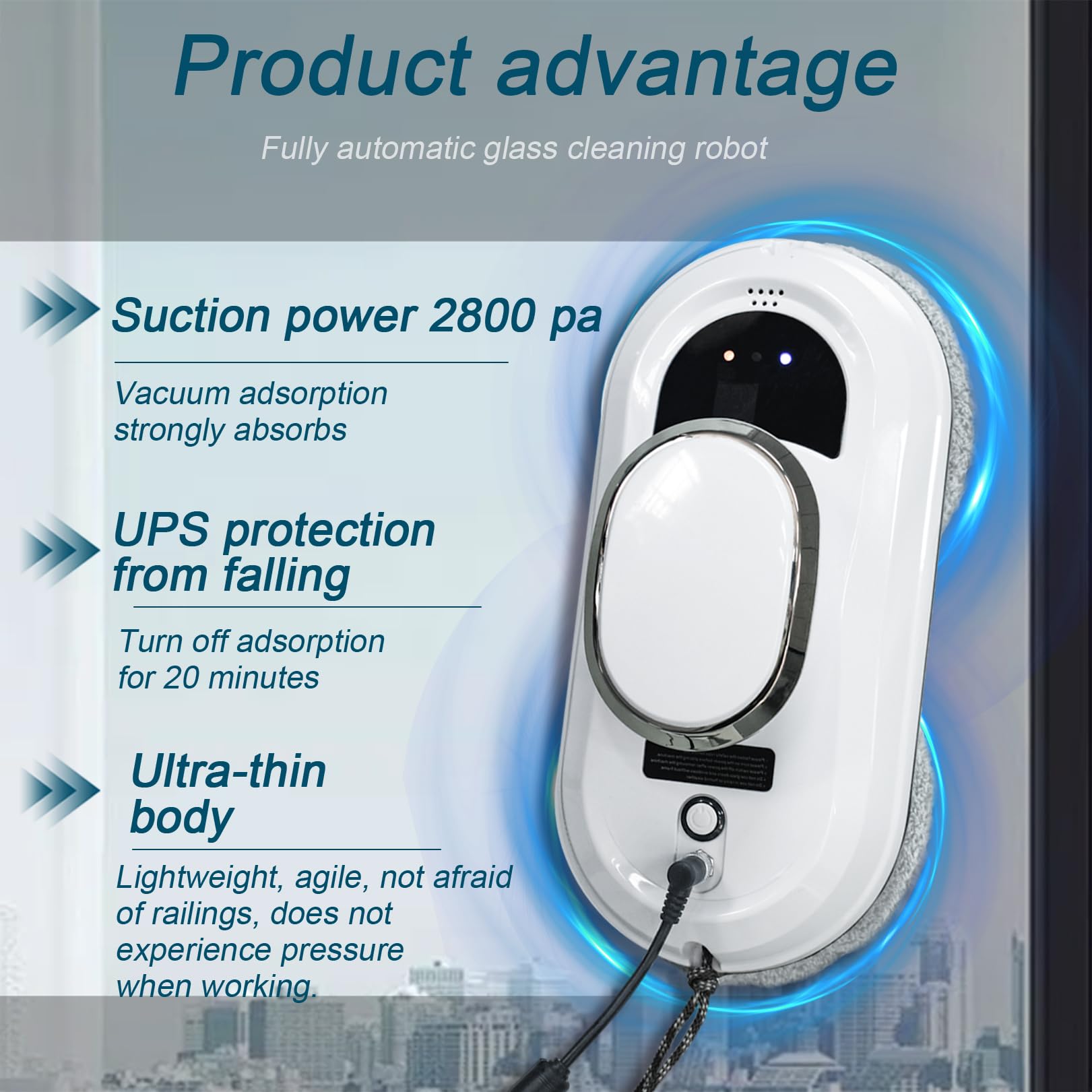 Robot lavavetri, miglior pulitore, aspirapolvere, Intelligente Anti-Caduta e spegnimento Automatico, Batteria a Lunga Durata con Telecomando per Porte/Piastrelle in Vetro, Bianco-HCR 01