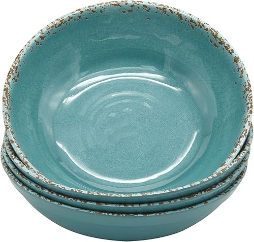 Miniatura 4 de Gourmet Art Crackle - Cuencos de melamina para ensalada y pasta, 8.1 pulgadas, color aguamarina, 32 onzas, juego de 4