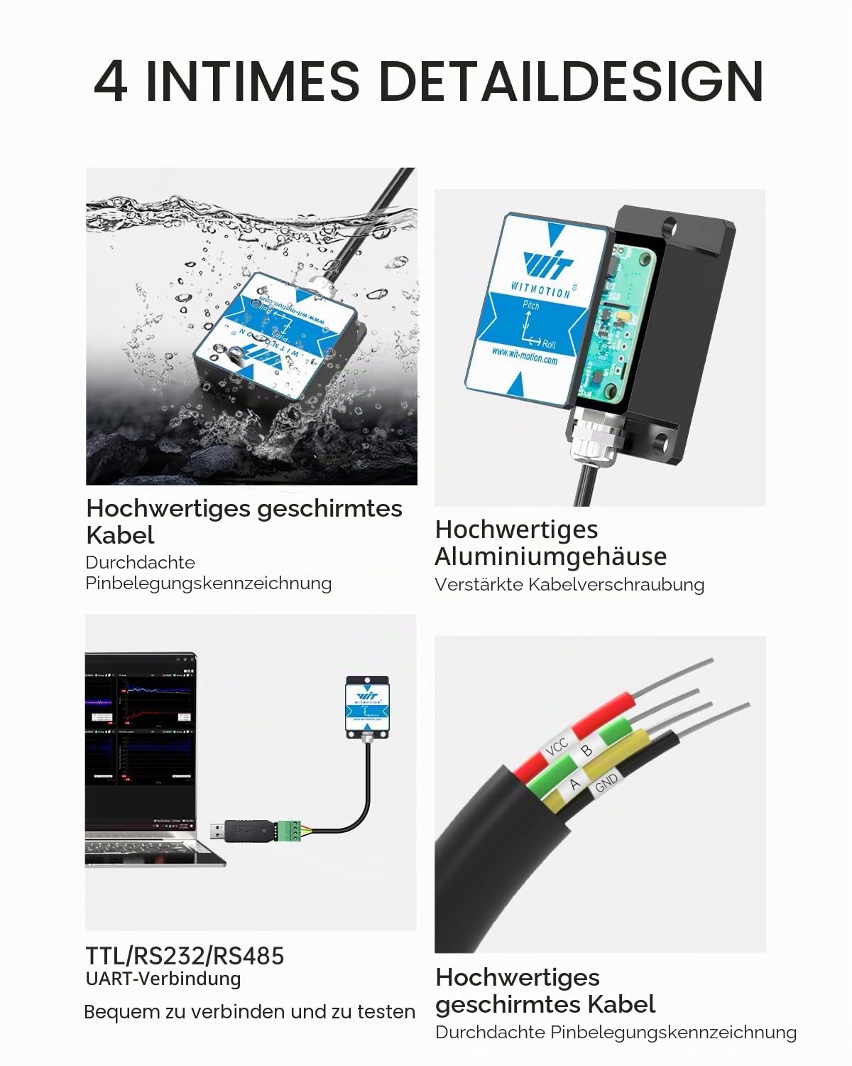 [Hochpräziser 0,1°-Beschleunigungsmesser] HWT901B-RS485 3-Achsen-Beschleunigungsmesser + Gyroskop + Neigungsmesser + Digitalkompass + Luftdruck + Höhe, 9-Achsen-Beschleunigungssensor, IMU-Sensor