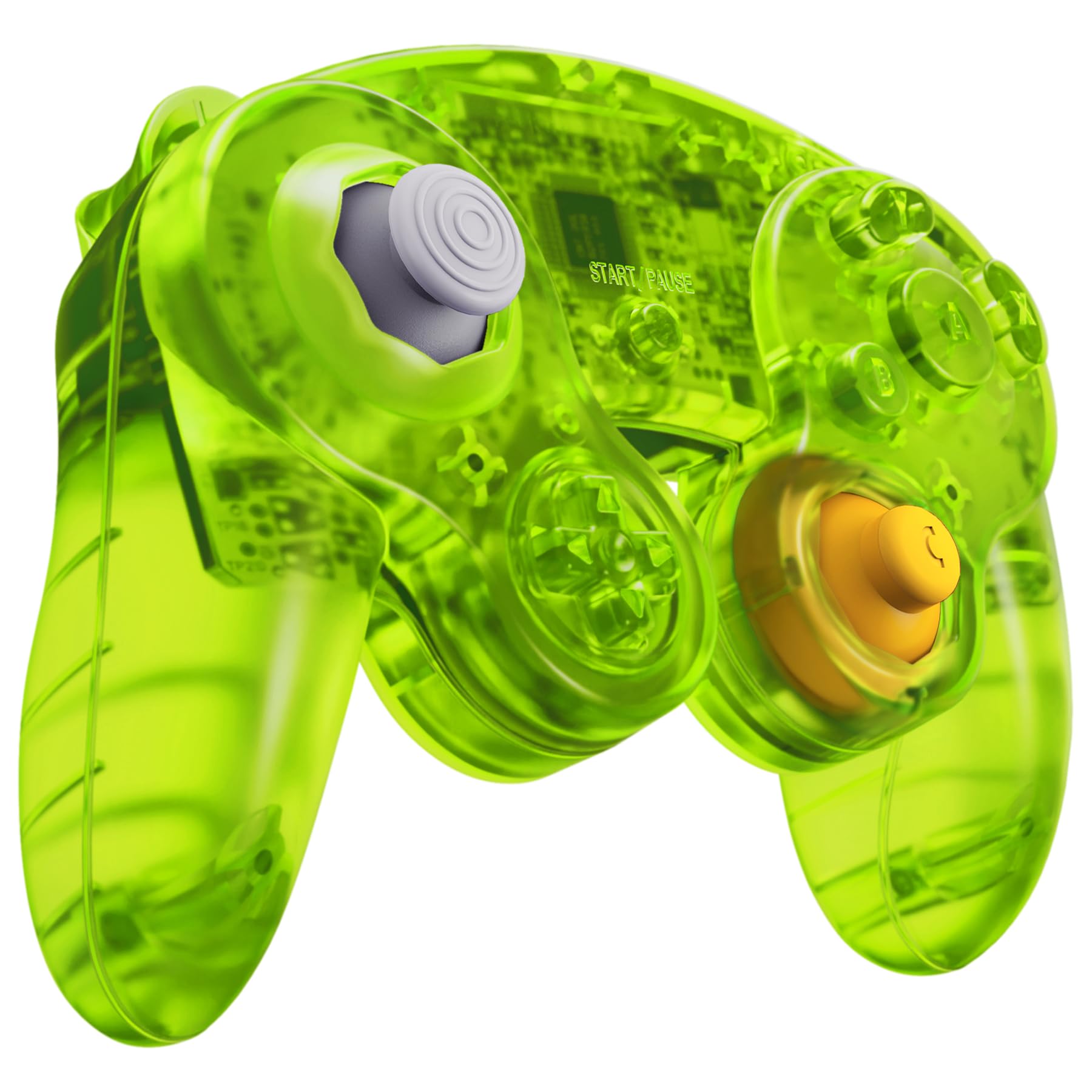 eXtremeRate Coque pour Nintendo Gamecube Manette, Coque de Remplacement Série Transparente avec Boutons pour Nintendo Gamecube, Manette Pas Incluse, Vert Citron Clair