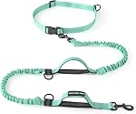 Mile High Life Hands Free Dog Leash, Crossbody Waist Leash with Genuine Leather Connection, Multifunctional Adjustable Slip Lead for Dog Walking Running (Black Khaki, 8FT)