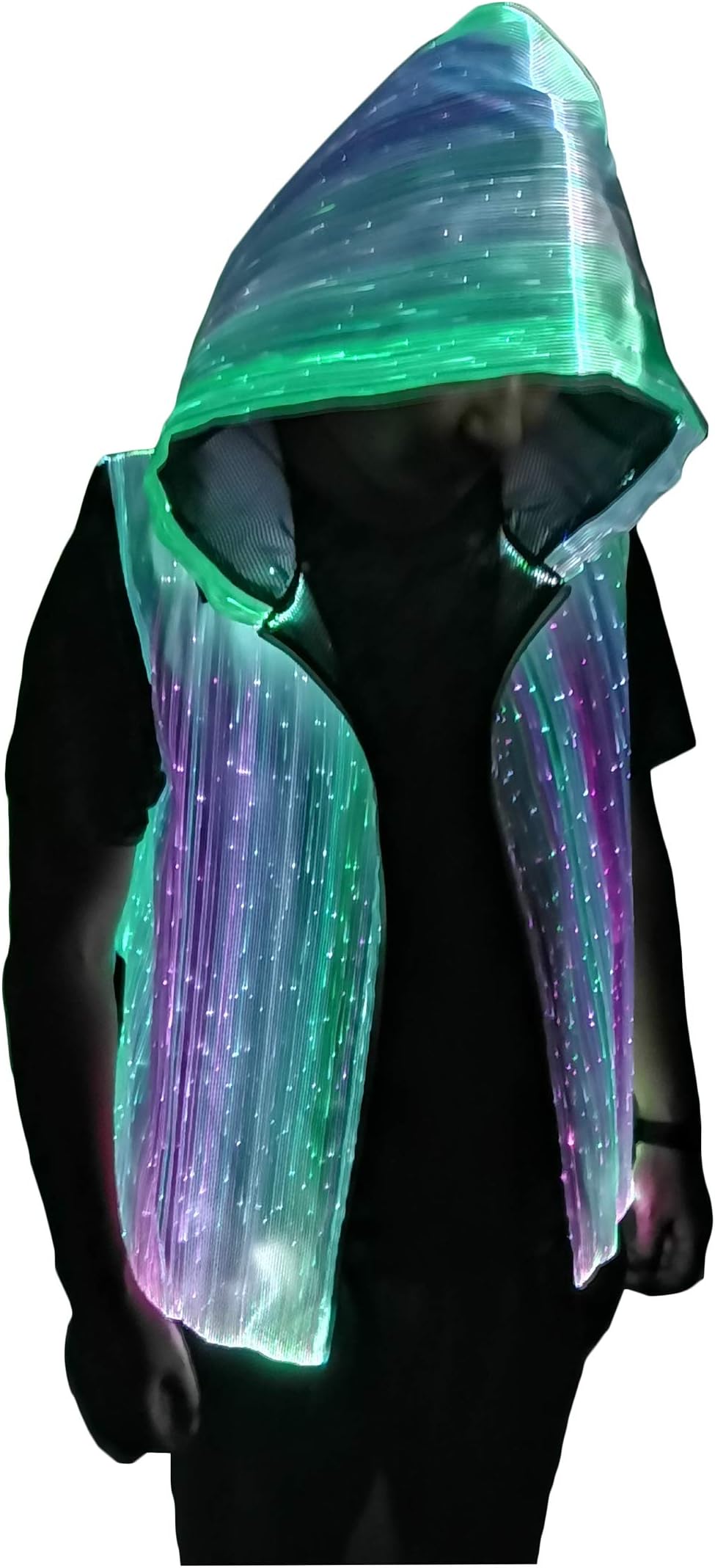 Men's LED Light up Pullover Hoodies Full Zip Hooded Sleeveless Tank Top-Multicolor,App Control,Smart Wear