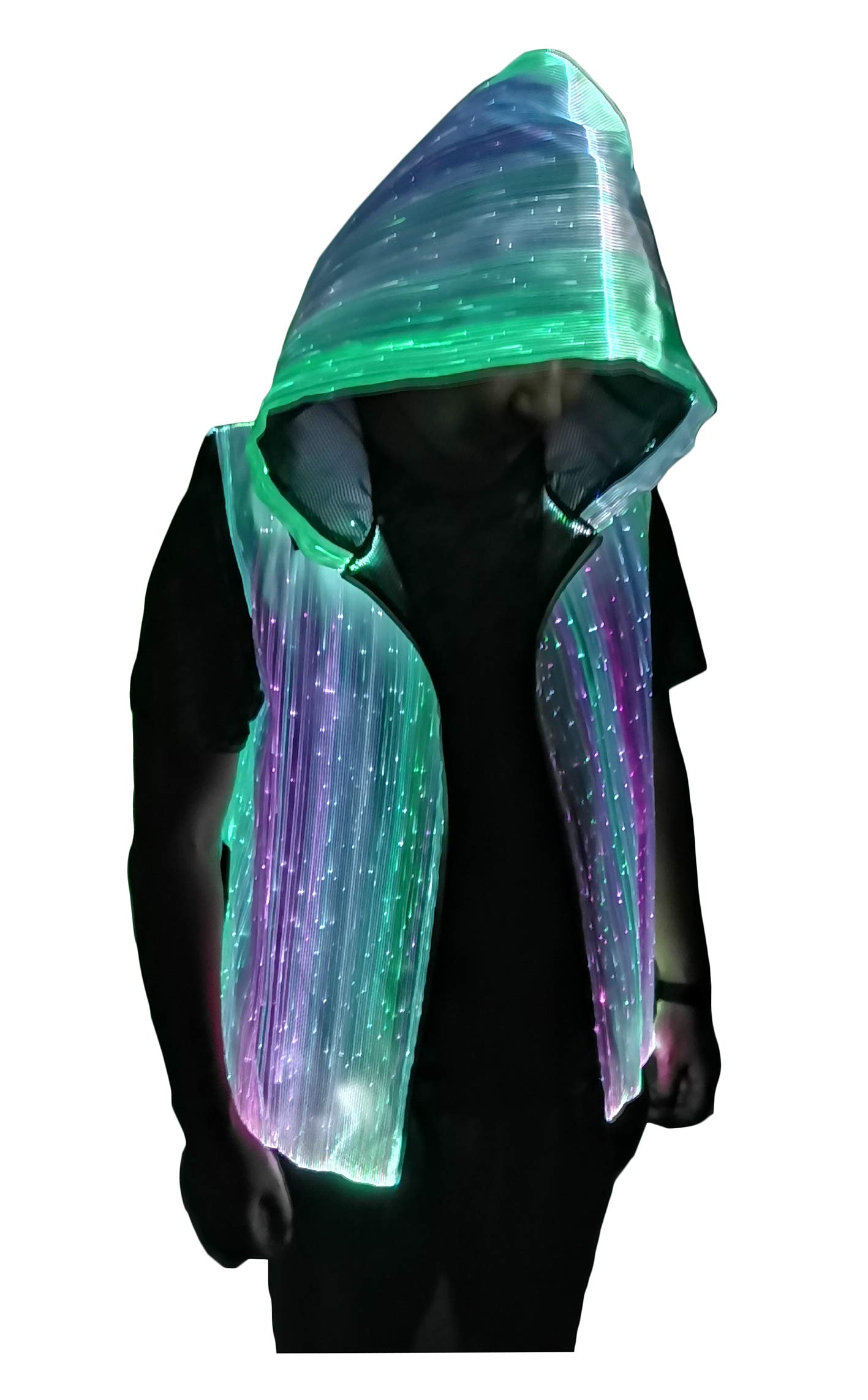 lumisonataMen's LED Light up Pullover Hoodies Full Zip Hooded Sleeveless Tank Top-Multicolor,App Control,Smart Wear