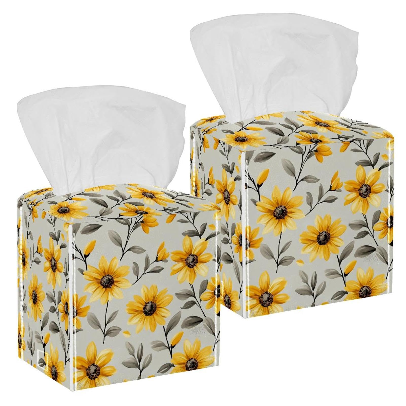 Boîte à mouchoirs en cuir marguerites pour voiture et table de salon