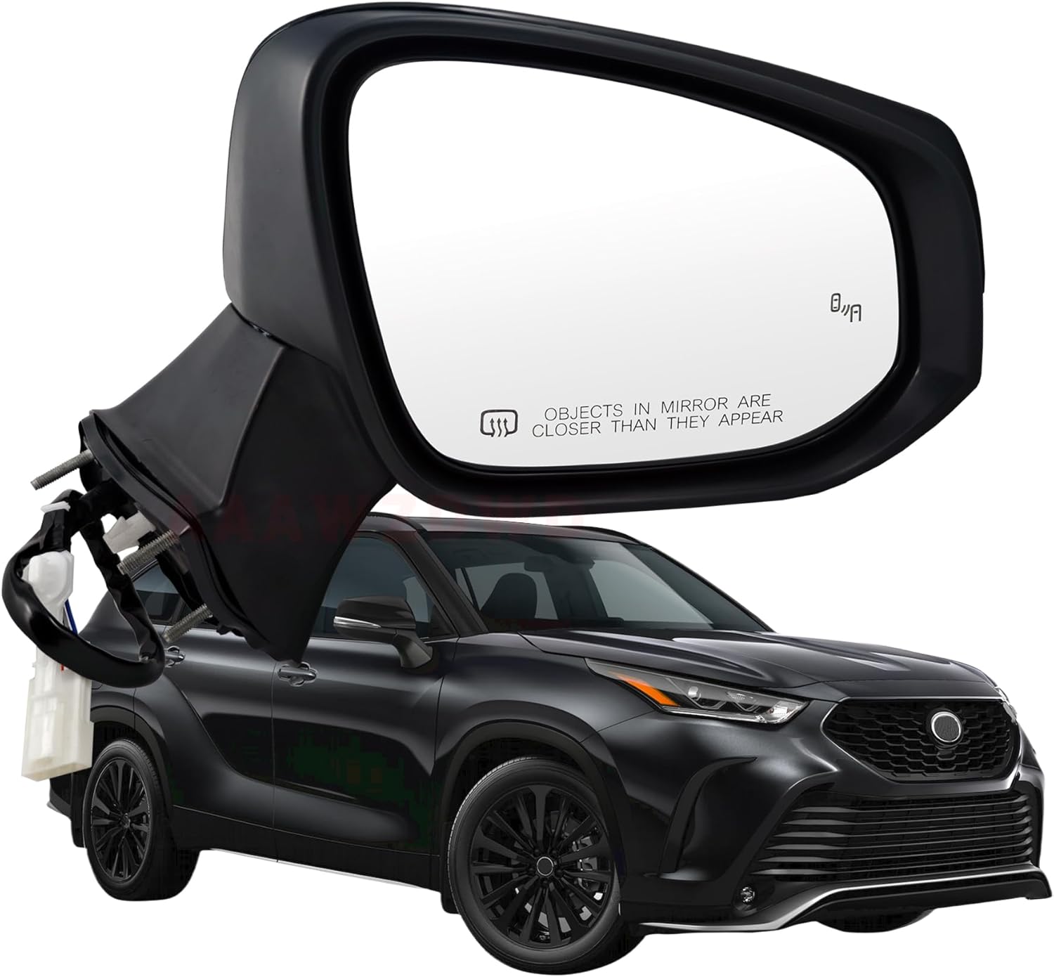 Black Right Passenger Side Mirror Replacement For Toyota Highlander Side Mirror 2020 2021 2022 2023 2024 with Power Glass Heated Turn Signal Blind Spot Detection Match Replace#87910-0E370(7Pins)