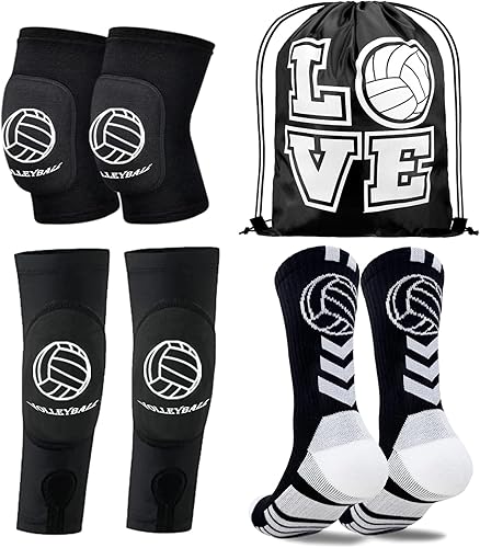Miniatura 6 de Equipo de voleibol para jóvenes - Rodilleras, mangas para brazos, calcetines y bolsa con cordón para jóvenes, adolescentes y niñas en entrenamiento
