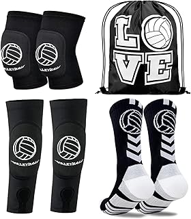 Youth Volleyball Gears - Knee Pads, Arm Sleeves, Socks & Drawstring Bag for Youth, Teen Girls Volley-Ball Training and Games