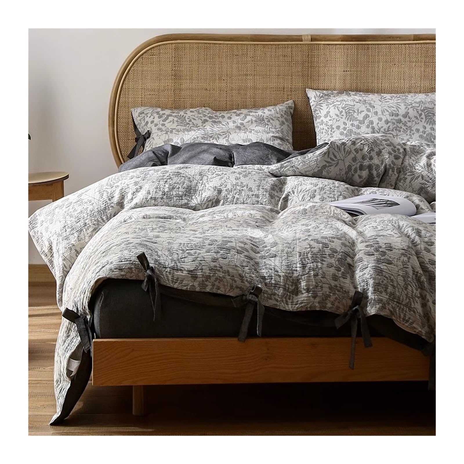 Housse de couette 100% coton gris foncé 200x230 cm avec parure de lit 4 pièces