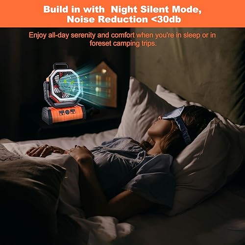 Miniatura 8 de Ventilador solar de campamento de 20000 mAh con panel solar de 10 W, banco de energía solar recargable para exteriores, linterna LED, ventilador