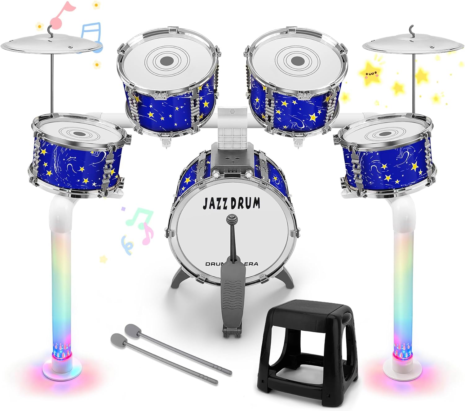 Upgraded Kids Drum Set Jazz Drums Kit with 5 Drums Lights for Toddlers 3-5