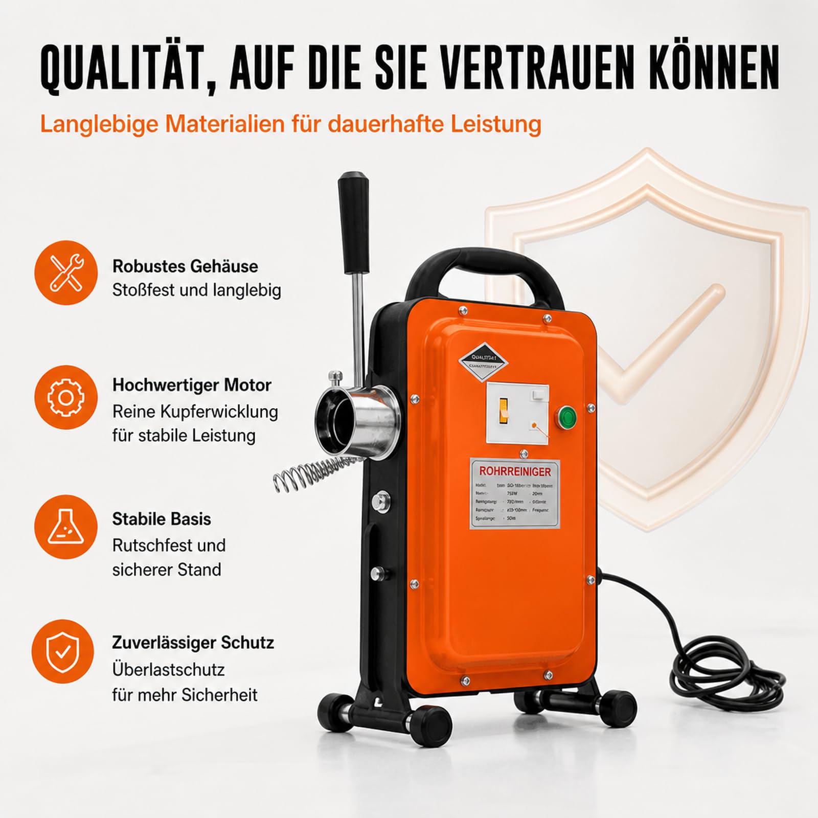 750W Rohrreinigungsmaschine Elektrisch mit Integriertem Leckageschutz