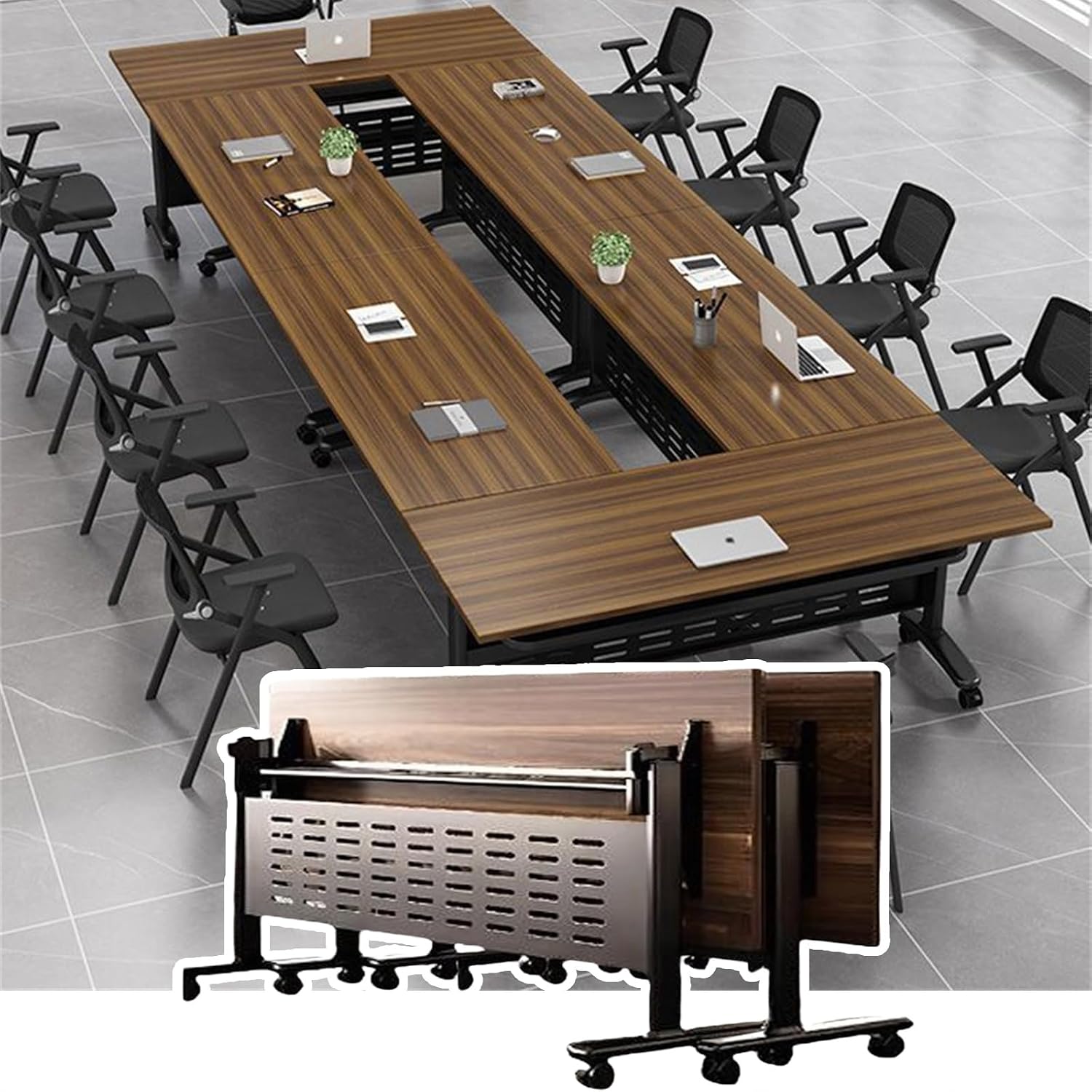 Folding Conference Table, 1/2/4/6/8 Pack Modern Office Conference Room Table, Mobile Training Seminar Table with Caster Wheels, Suitable Suitable for Offices, Classrooms(2pack,71x16x30in)