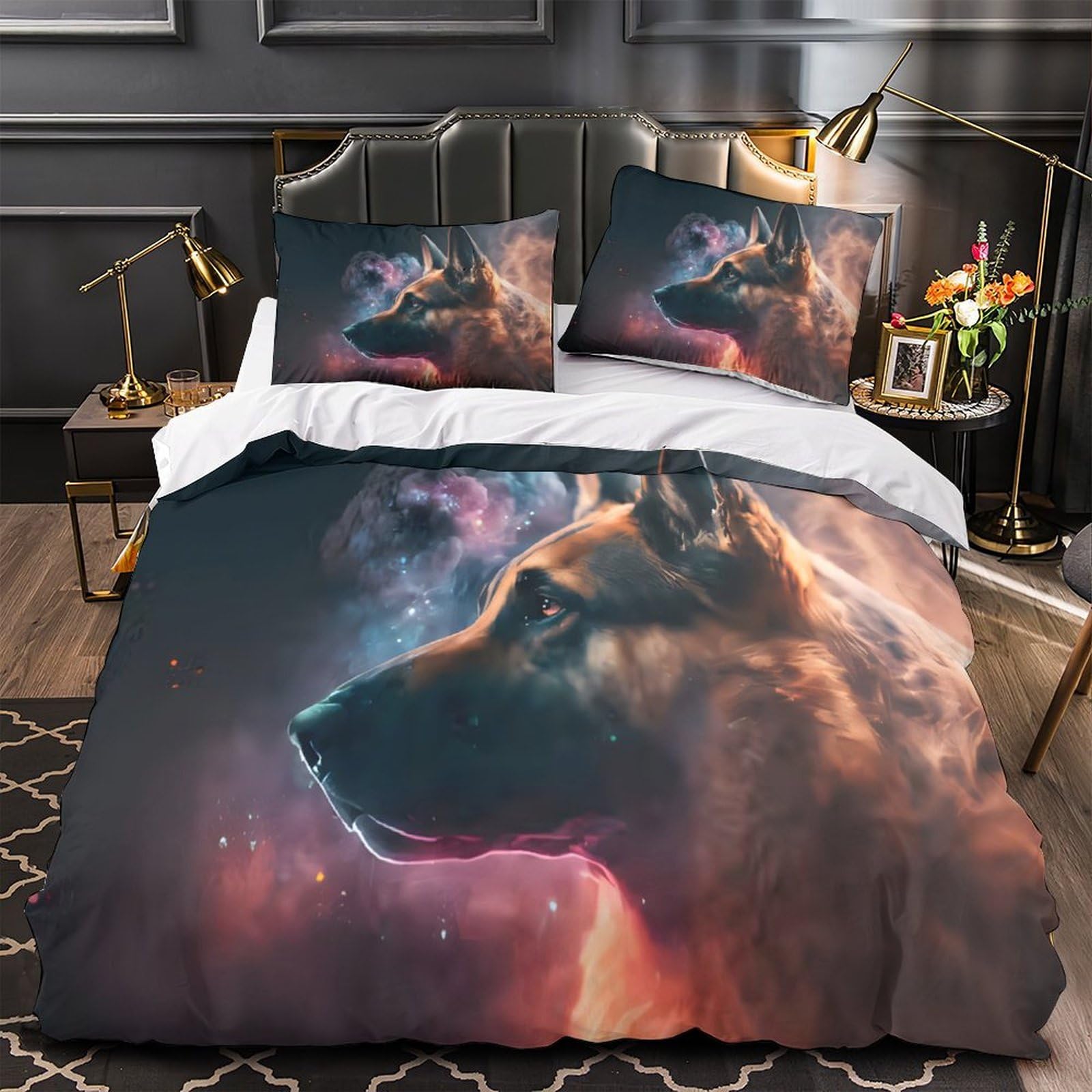 Parure de couette Berger Allemand 3D de qualité supérieure en microfibre drap de lit 260x220