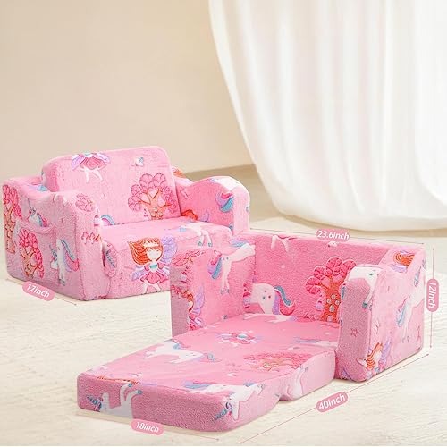 Miniatura 215 de MeMoreCool Sofá de dinosaurio para niños, silla plegable para niños pequeños, sofá cama convertible que brilla en la oscuridad, salón plegable para