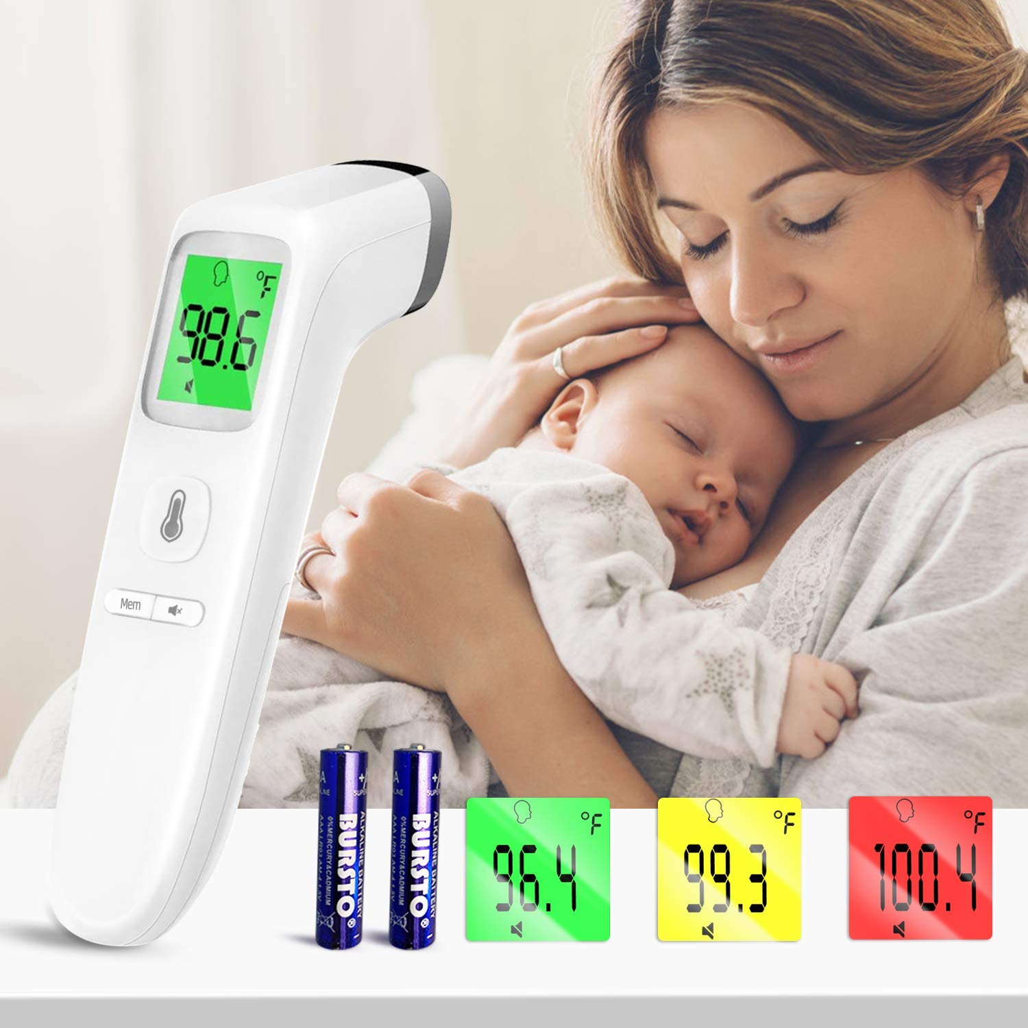 Thermometer for Home, Thermometer for Adults, No Touch Digital Thermometer, No Contact Touchless Infrared Temperature Gun for Baby Kids Humans Adults Forehead Offices Hospitals Batteries Included
