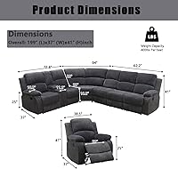 Vista 2 de A Ainehome Juego de Sofá Seccional Reclinable con Almacenamiento, Juegos de Sofá de Pana Reclinables Seccionales Manuales para Sala de Estar con 3