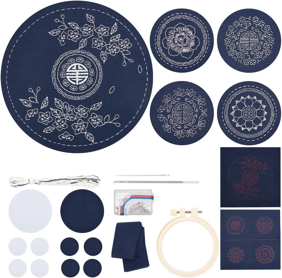 Kit Sashiko DIY Kit Sashiko WEBEEDY 10 Ensembles - Broderie Japonaise Traditionnelle Pour Sous-verres Broderie Main Coaster