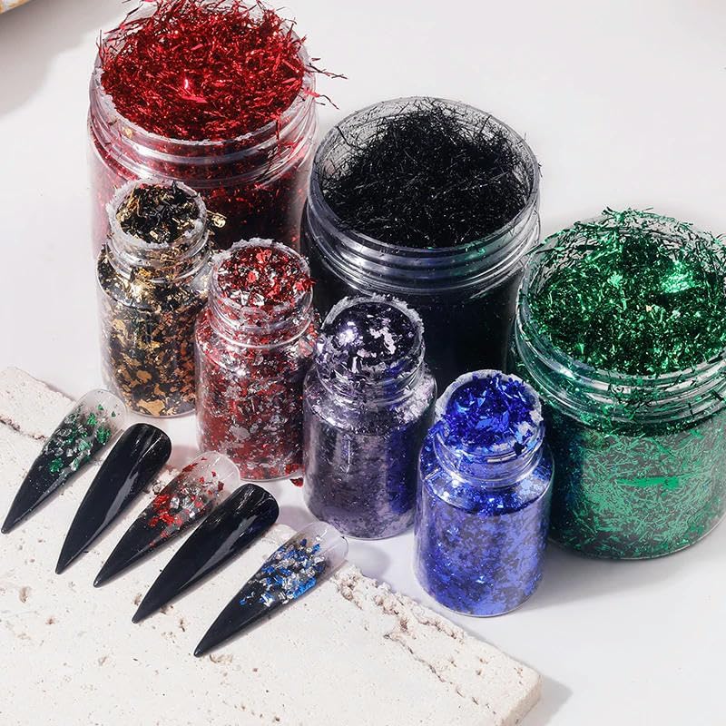 Gold Leaf Sheets - 1/3 Bottle Blue and Rose Gold Foil Sequin Glitter Craft Pieces for Nail Art, Painting, and DIY Decorations