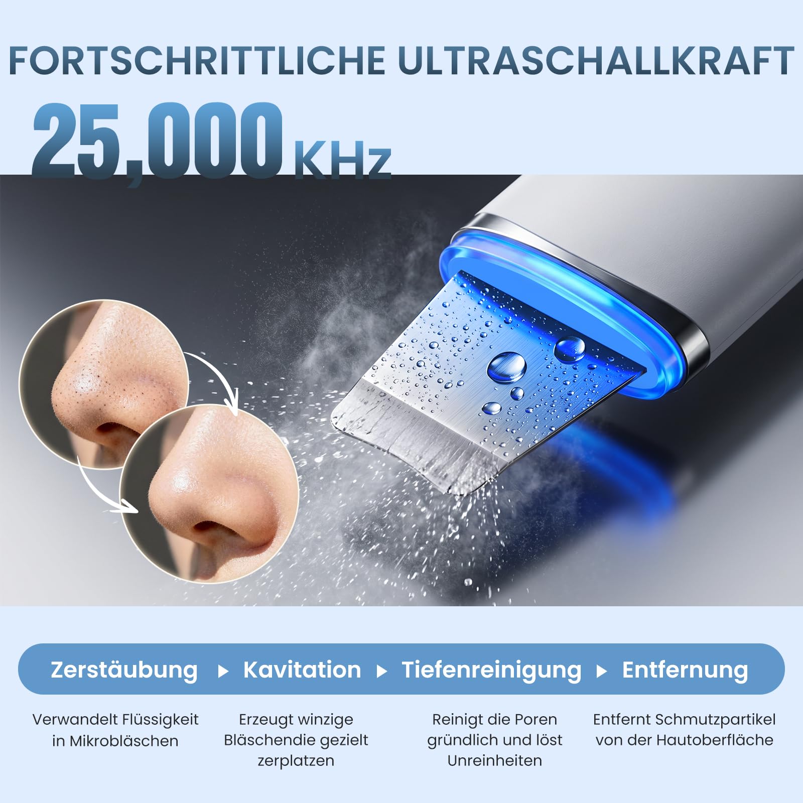 4-in-1 Skin Scrubber Ultraschall, IPX7 wasserdicht Porenreiniger