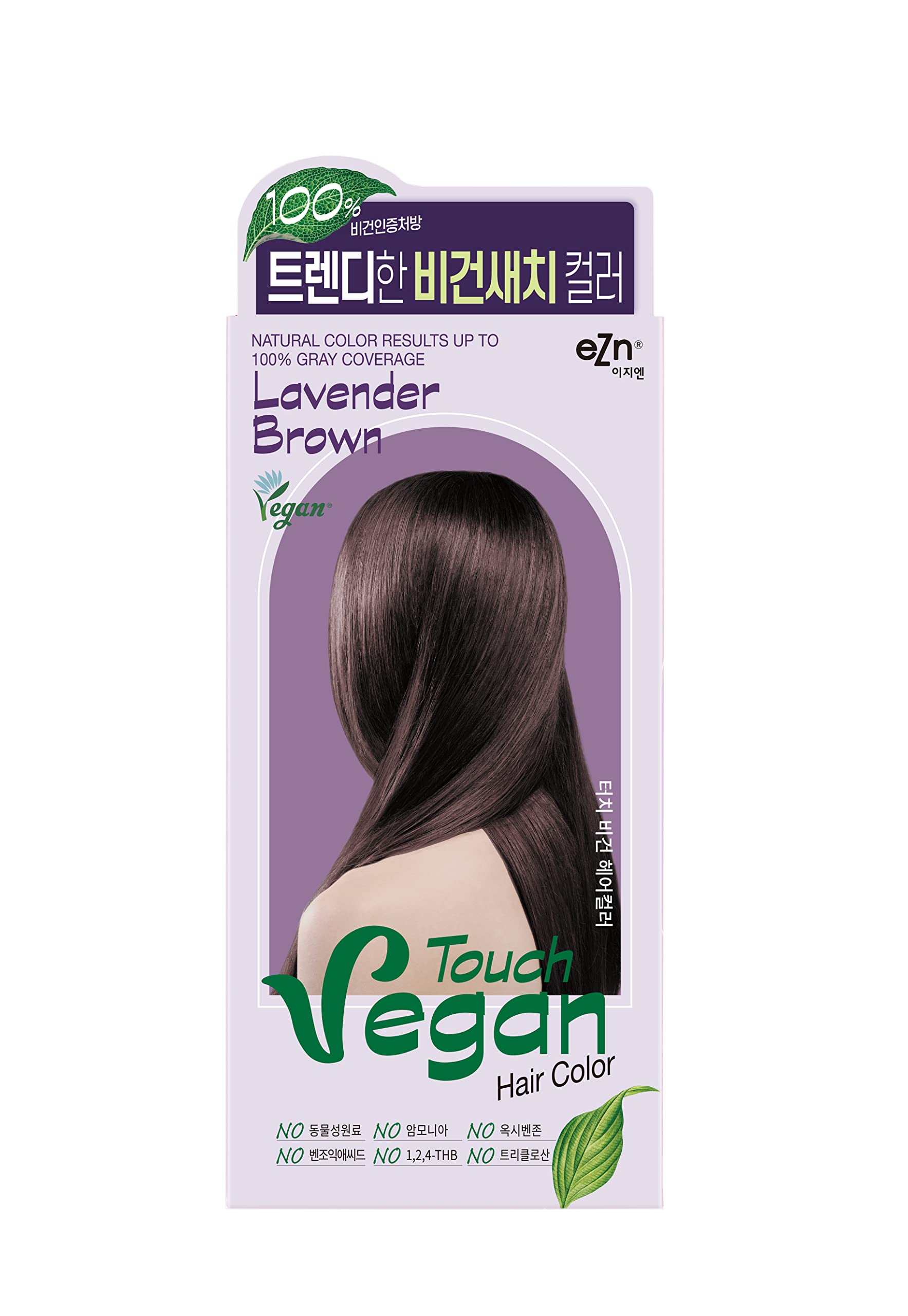 eZnTouch Hair Color - Lavender Brown, Ammonia-Free, No THB, No Triclosan, No Phthalates, No Gluten, Cruelty-Free, up to 100% Gray Coverage