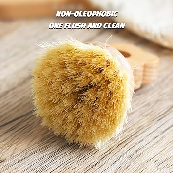 Kitchen Natural Beechwood Dish Brush with Handle Sisal Bristle Fruit Vegetable Scrubber Small Wooden Brush Designed for Cleaning Pot, Pan, Plate, Bowl and Utensil (Flower Shaped)